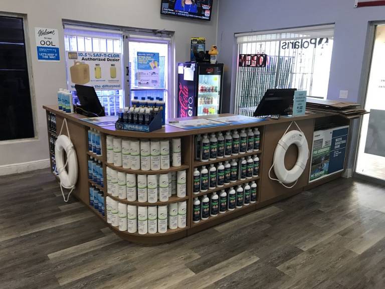 Front counter inside The Pool Palace store